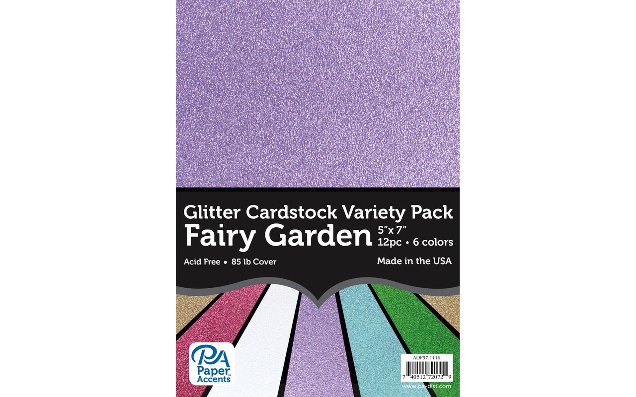 Accent Design Paper Accents Glitter Cardstock Variety Pack - Fairy Garden 5x7 Assorted Colors - Non-Shedding Glitter Paper for Scrapbooking, Crafts, Invitations & Scrapbooking - Archival Quality